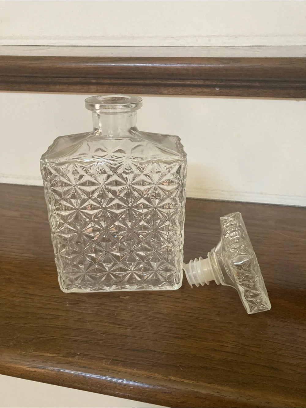 Vintage Clear Glass Diamond Pattern Decanter with Stopper
